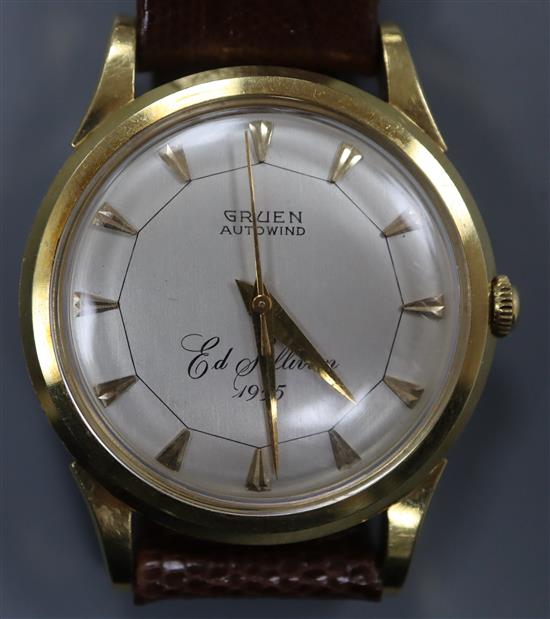 A gentlemans 18k Gruen Autowind Ed Sullivan 1955 wrist watch,